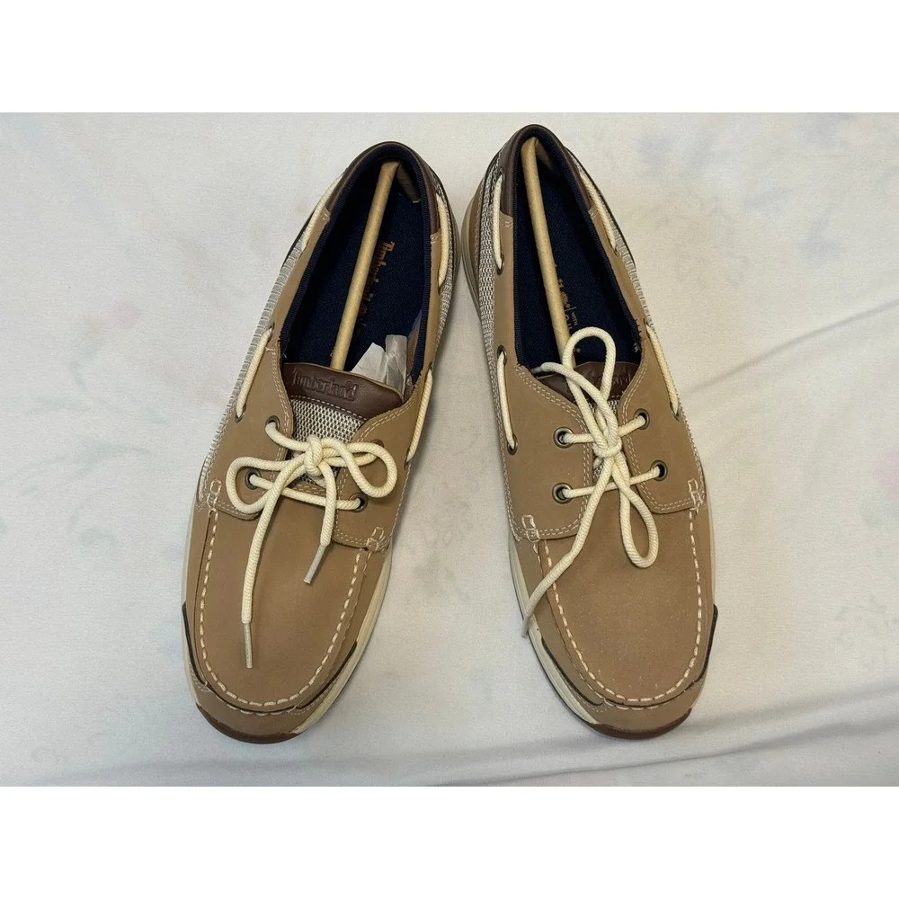 Timberland Mens Tan Brown Leather Mesh Boat Shoes Loafers 9137B Size 10